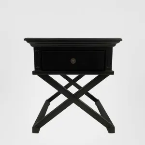 Sorrento Cross Leg Hamptons BedSide Table W/Drawer Black by OneWorld Collection, a Coffee Table for sale on Style Sourcebook