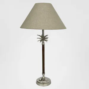 Nickel/Wood Palm Lamp W/Nat Linen Shade by OneWorld Collection, a Table & Bedside Lamps for sale on Style Sourcebook