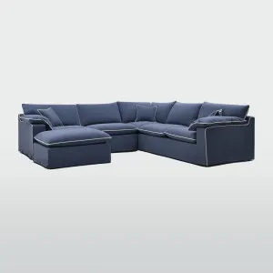 Norfolk 5 Seater Modular with Chaise (Reversible) Navy w/White piping by OneWorld Collection, a Sofas for sale on Style Sourcebook