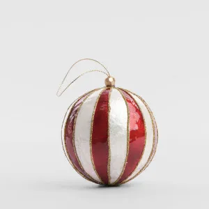 Stripe Hand Painted Capiz Bauble Red by Vixen & Velvet, a Christmas for sale on Style Sourcebook