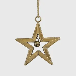 Golden Hanging Star with Bell Small by Vixen & Velvet, a Christmas for sale on Style Sourcebook
