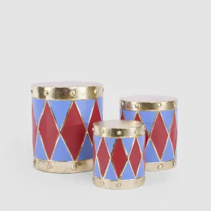 Antique Golden Drums Red & Blue Set of 3 by Vixen & Velvet, a Christmas for sale on Style Sourcebook