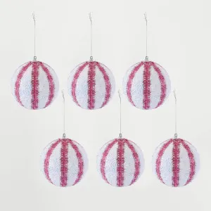 Candy Stripe Bauble Pink Set of 6 by Vixen & Velvet, a Christmas for sale on Style Sourcebook