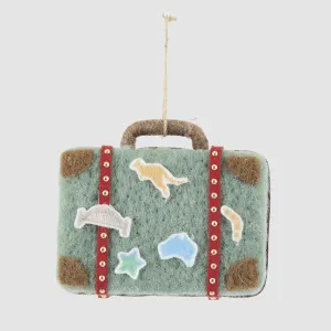 Aussie Suitcase Let's Travel Tree Decoration Green by Vixen & Velvet, a Christmas for sale on Style Sourcebook