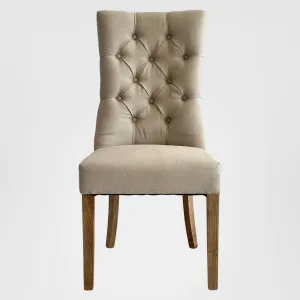 Diana Buttoned Hamptons Dining Chair Beige Linen Blend by OneWorld Collection, a Dining Chairs for sale on Style Sourcebook