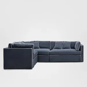 Marbella Modular Sofa Navy W/White Piping - Left Facing by OneWorld Collection, a Sofas for sale on Style Sourcebook