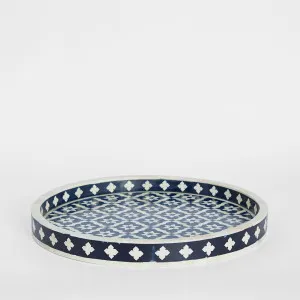 Anaahi Round Bone Inlay Tray Blue/White by Florabelle Living, a Trays for sale on Style Sourcebook
