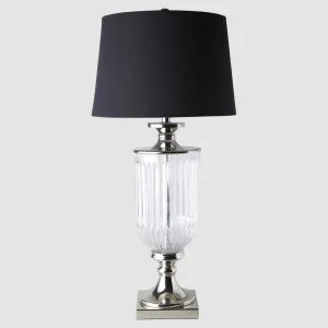 Bellevue Glass Nickel Lamp With Black Linen Shade by OneWorld Collection, a Table & Bedside Lamps for sale on Style Sourcebook