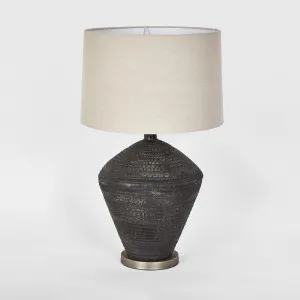 Meridien Black Lamp with Natural Linen Shade by OneWorld Collection, a Table & Bedside Lamps for sale on Style Sourcebook
