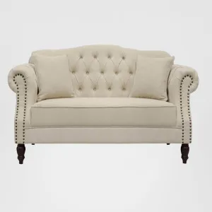 Vaucluse 2 Seat Hamptons Buttoned Sofa Beige Linen Blend by OneWorld Collection, a Sofas for sale on Style Sourcebook