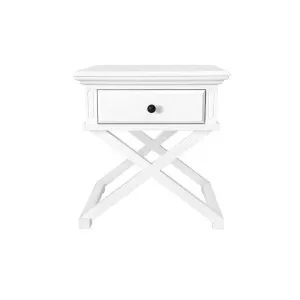 Sorrento Cross Leg Hamptons BedSide Table W/Drawer White by OneWorld Collection, a Coffee Table for sale on Style Sourcebook