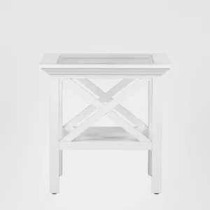 Sorrento Hamptons Square Side Table W/ Glass Top White by OneWorld Collection, a Coffee Table for sale on Style Sourcebook