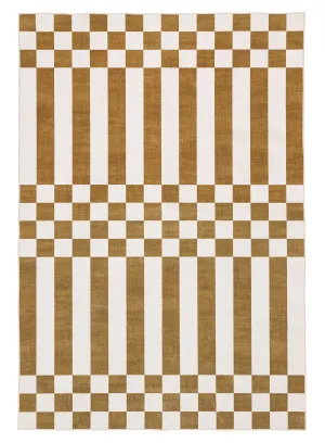 Alula Brown and White Checkered and Striped Washable Rug by Miss Amara, a Contemporary Rugs for sale on Style Sourcebook