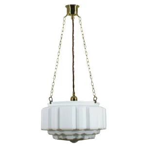 St Kilda 14'' Opal Matte on 3 Chain Suspension, Polished Brass by Lighting Inspirations, a Pendant Lighting for sale on Style Sourcebook