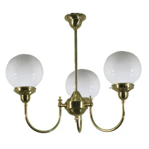Luke 3 Light Pendant Polished Brass with 6'' Opal Gloss Spheres by Lighting Inspirations, a Pendant Lighting for sale on Style Sourcebook