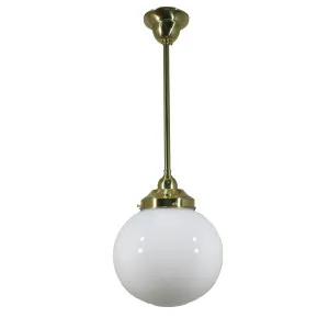 Sphere 8'' Opal Gloss on Rod Set 1/2'' x 1/2m, Polished Brass by Lighting Inspirations, a Pendant Lighting for sale on Style Sourcebook