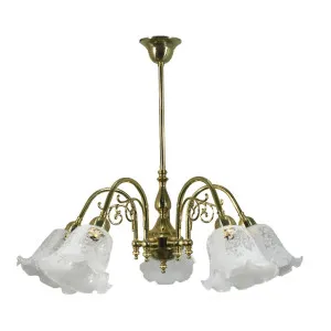 Victoriana 5 Light Pendant Polished Brass with 5008 29mm Frost Etched Shades by Lighting Inspirations, a Pendant Lighting for sale on Style Sourcebook