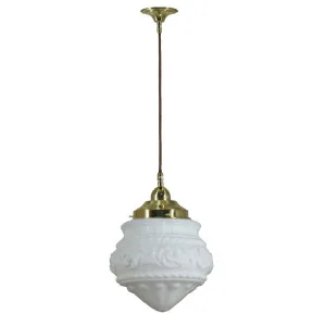 Premier 8'' Opal Matte on Cloth Cord Suspension, Polished Brass by Lighting Inspirations, a Pendant Lighting for sale on Style Sourcebook