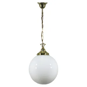 Sphere 10'' Opal Gloss on Single Chain Suspension, Polished Brass by Lighting Inspirations, a Pendant Lighting for sale on Style Sourcebook