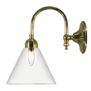 Loxton Wall Light with Cono Clear Shade, Polished Brass by Lighting Inspirations, a Pendant Lighting for sale on Style Sourcebook