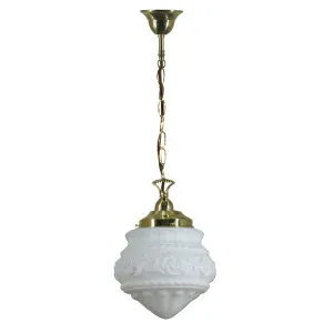 Premier 8'' Opal Matte on Single Chain Suspension, Polished Brass by Lighting Inspirations, a Pendant Lighting for sale on Style Sourcebook