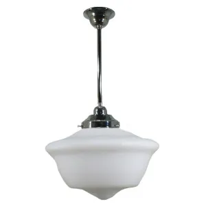 Victorian Schoolhouse 12'' Opal Matte on Rod Set 1/2'' x 1/2m, Chrome by Lighting Inspirations, a Pendant Lighting for sale on Style Sourcebook