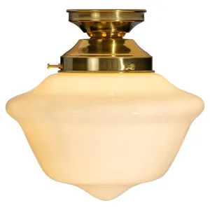 Victorian Schoolhouse 9" Opal Gloss Glass Batten Fix, Polished Brass by Lighting Inspirations, a Pendant Lighting for sale on Style Sourcebook