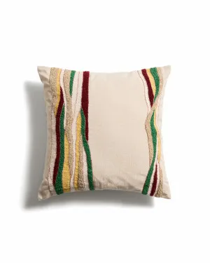 Sirea cotton linen cushion cover with multicoloured embroidery detail 50 x 50cm by null, a Cushions, Decorative Pillows for sale on Style Sourcebook