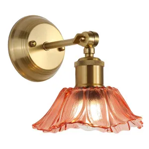 Oriel Lighting Fleur Sculptural Vintage Clear Glass Wall Light - Satin Brass and Pink by Oriel Lighting, a Wall Lighting for sale on Style Sourcebook