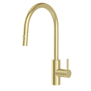 Phoenix Vivid MKII Pull Out Sink Mixer 240mm Gooseneck Brushed Gold by PHOENIX, a Kitchen Taps & Mixers for sale on Style Sourcebook