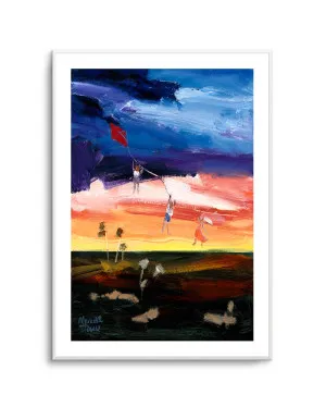Kite Flying Kids over the Outback by Meredith Howse by oliveetoriel.com, a Prints for sale on Style Sourcebook