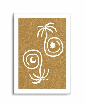 Sun Moon And Palm Trees Yellow by Shatha Al Dafai by oliveetoriel.com, a Prints for sale on Style Sourcebook
