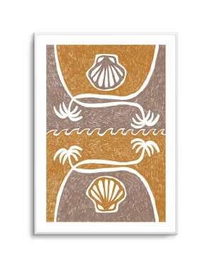 Wave Shells And Palm Trees Yellow Taupe by Shatha Al Dafai by oliveetoriel.com, a Prints for sale on Style Sourcebook