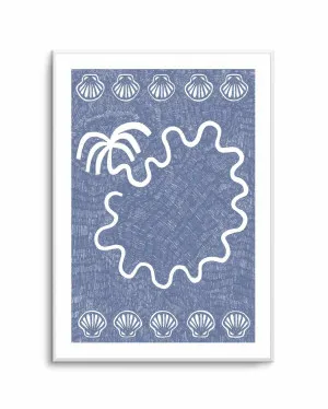 Shells And Palm Tree Blue by Shatha Al Dafai by oliveetoriel.com, a Prints for sale on Style Sourcebook