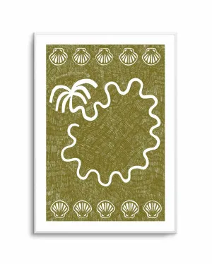 Shells And Palm Tree Green by Shatha Al Dafai by oliveetoriel.com, a Prints for sale on Style Sourcebook