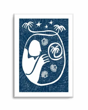 Palm Tree Island 2 Dark Blue by Shatha Al Dafai by oliveetoriel.com, a Prints for sale on Style Sourcebook
