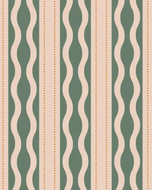 Wavy Tides in Green By the Roll Wallpaper by oliveetoriel.com, a Wallpaper for sale on Style Sourcebook