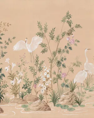 Chinoiserie Garden Panoramic Painted Mural Wallpaper by oliveetoriel.com, a Wallpaper for sale on Style Sourcebook