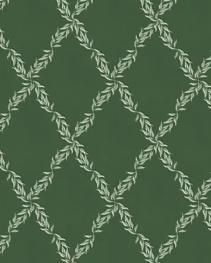 Leafy Lattice Dark Green Wallpaper by oliveetoriel.com, a Wallpaper for sale on Style Sourcebook