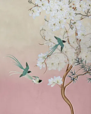 Chinoiserie in Spring in Sunset Pink Wallpaper by oliveetoriel.com, a Wallpaper for sale on Style Sourcebook
