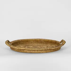 Paume Rattan Round Serving Tray with Handles Natural by Florabelle Living, a Trays for sale on Style Sourcebook