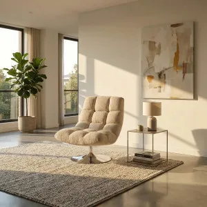 SOGLIO - Chenille & Chrome Swivel Armchair by European Lifestyle, a Chairs for sale on Style Sourcebook