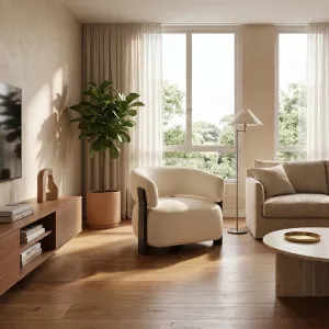 BARREA - Fabric & Wood Armchair by European Lifestyle, a Chairs for sale on Style Sourcebook