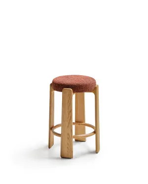 Granite stool in terracotta chenille and solid ash wood with a natural tone finish FSC 100% 75cm by Kave Home, a Bar Stools for sale on Style Sourcebook