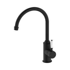 York Kitchen Mixer Gooseneck Spout With White Porcelain Lever Matte Black by NERO, a Kitchen Taps & Mixers for sale on Style Sourcebook