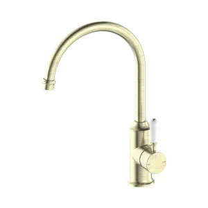 York Kitchen Mixer Gooseneck Spout With White Porcelain Lever Aged Brass by NERO, a Kitchen Taps & Mixers for sale on Style Sourcebook