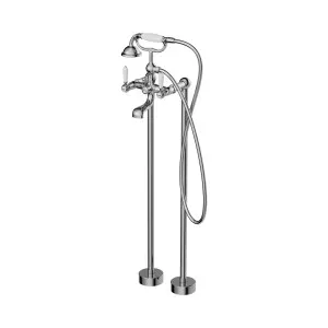York Freestanding Bath Set With White Porcelain Hand Shower Chrome by NERO, a Shower Heads & Mixers for sale on Style Sourcebook