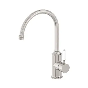 York Kitchen Mixer Gooseneck Spout With White Porcelain Lever Brushed Nickel by NERO, a Kitchen Taps & Mixers for sale on Style Sourcebook