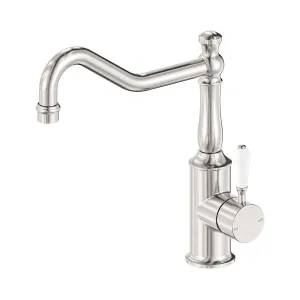York Kitchen Mixer Hook Spout With White Porcelain Lever Brushed Nickel by NERO, a Kitchen Taps & Mixers for sale on Style Sourcebook