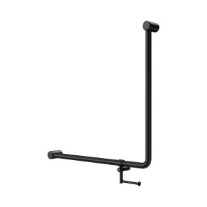 Mecca Care 32mm 90 Degree NZ4121 Accessible Toilet Grab Rail 750X750mm With Toilet Roll Holder Matte Black by NERO, a Accessible for sale on Style Sourcebook